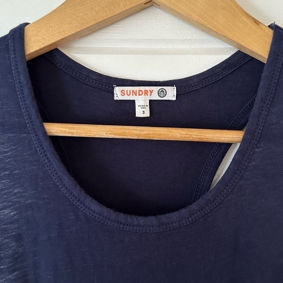 Sundry Anthropologie Ruched Racerback Navy Blue Tank Cotton Mini Dress Sz 3 (L) - Picture 6 of 11